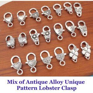 Mix of Large Antique Alloy Unique  Pattern Lobster Clasp Alloy 20 Pieces Silvery